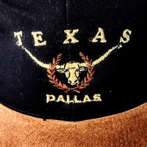 Dallas Texas Longhorn Embroidery Ball Cap ~ Black Twill / Tan Suede ~ No Tag NEW - Picture 3 of 10